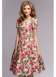 Платье ванильного цвета с цветочным принтом в ретро-стиле
