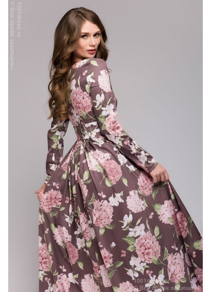 Длинное хлопковое платье с крупным цветочным принтом