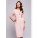 Платье розовое длины миди с открытой спинкой и рукавом 
