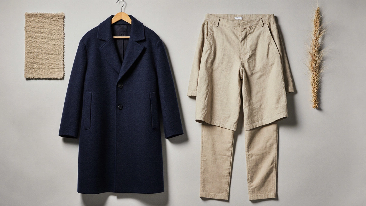 Минималистичный гардероб 2024 года: пальто, брюки и рубашка из натуральных тканей.
