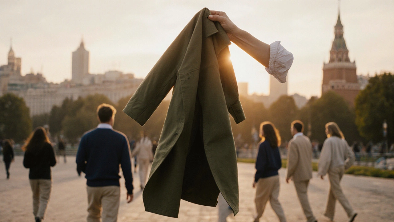 Пальто, парящее над городом, символизирующее комфорт и свободу в моде 2024 года.