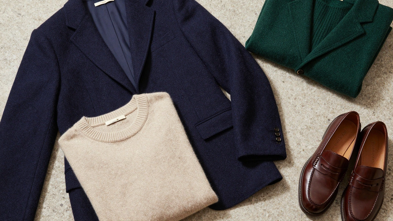 Композиция премиальных тканей: кашемир, шерсть и кожа в спокойных тонах.