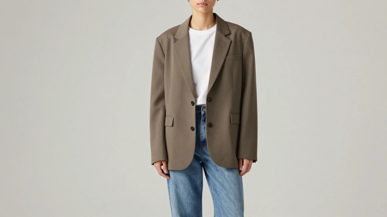 Gender-neutral oversized blazer and straight jeans